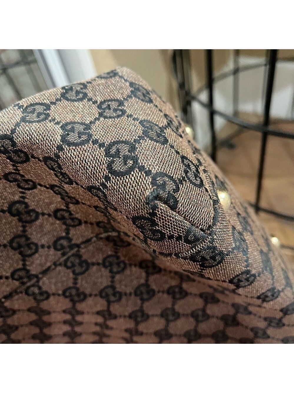 GUCCI GG BROWN CANVAS CREST TOTE - Picture 8 of 15